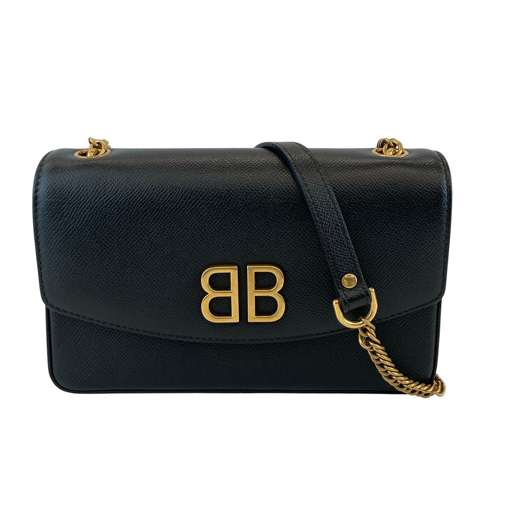 BALENCIAGA Logo Chain Shoulder Bag Leather Black